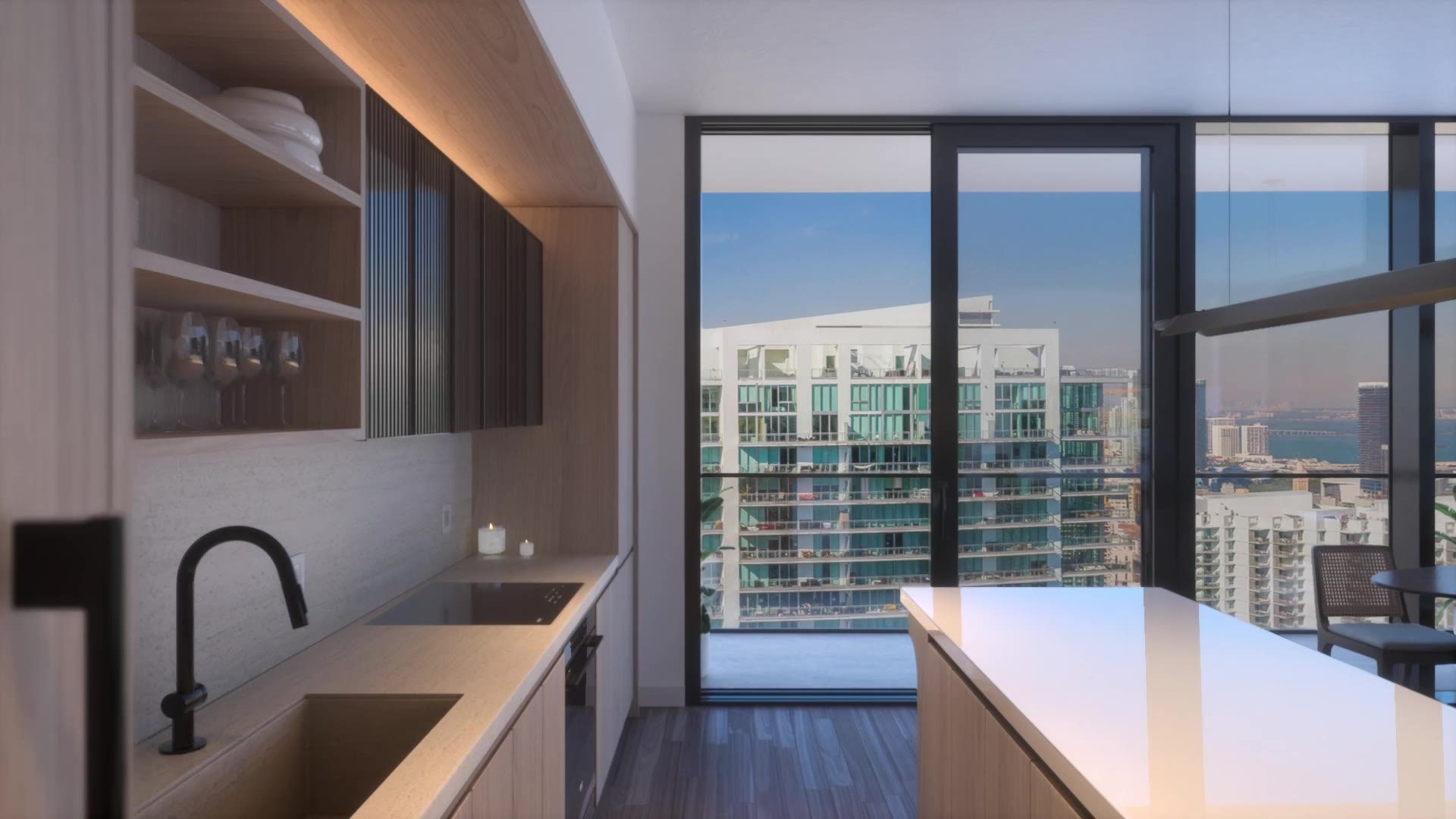 Cocina con vista al skyline